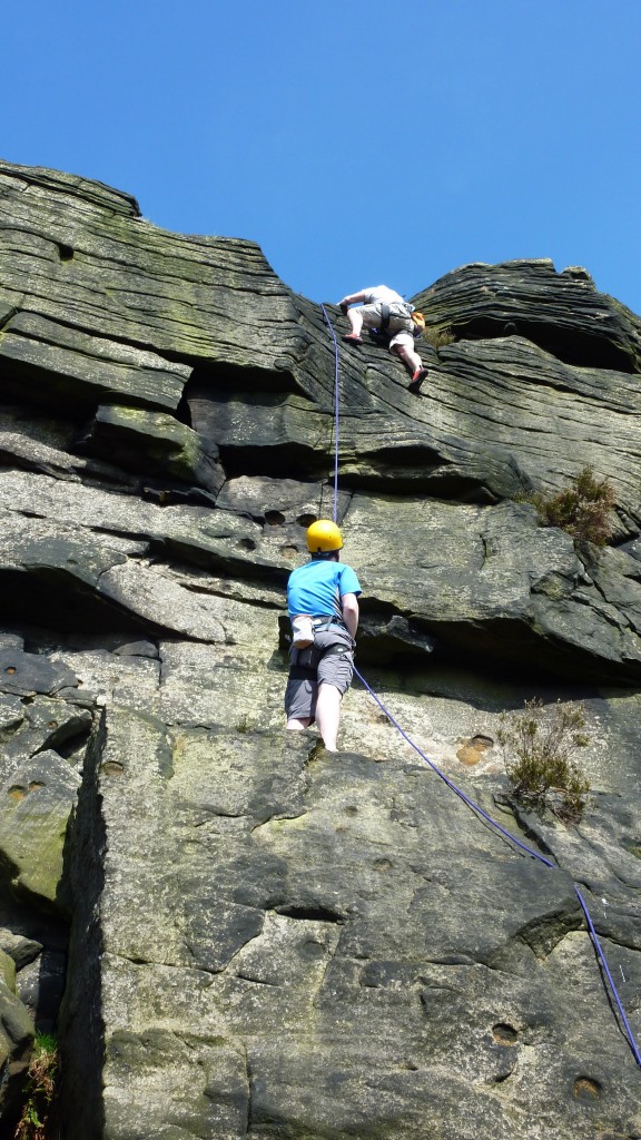 Paul climbing, myself belaying